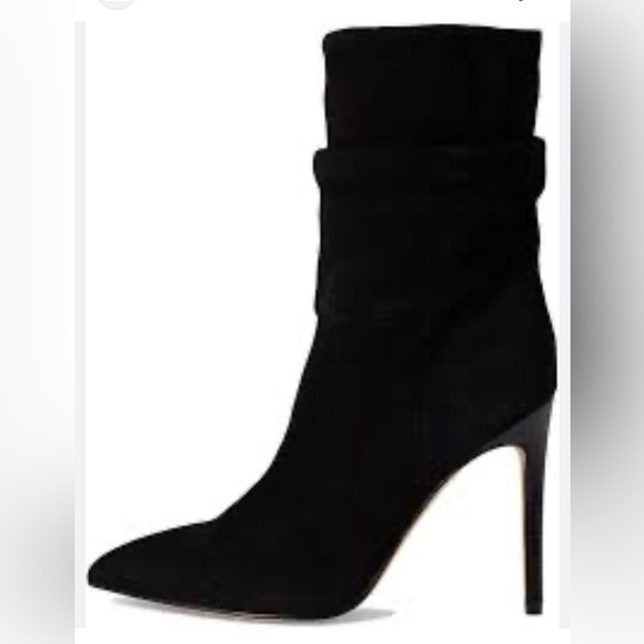 JESSICA SIMPSON BRIXEN BLACK STRETCH SUPREME MICRO SUEDE MID HEELED BOOTS 8M - Picture 1 of 5